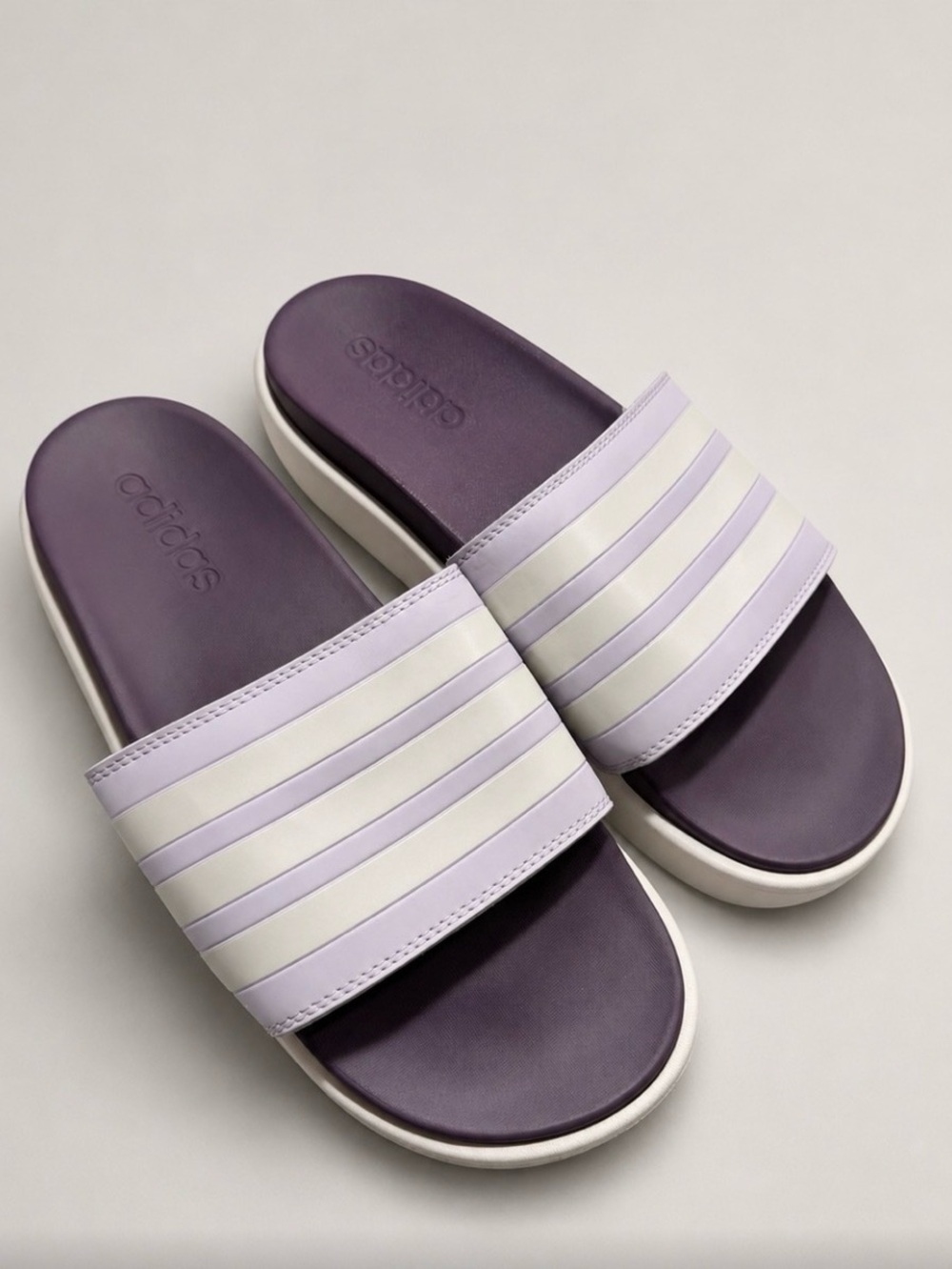 Adidas Purple and White Platform Slide Sandals